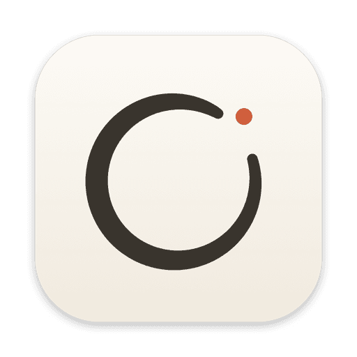 Kanso app icon: a dark ensō brush circle with an orange dot on a cream tile